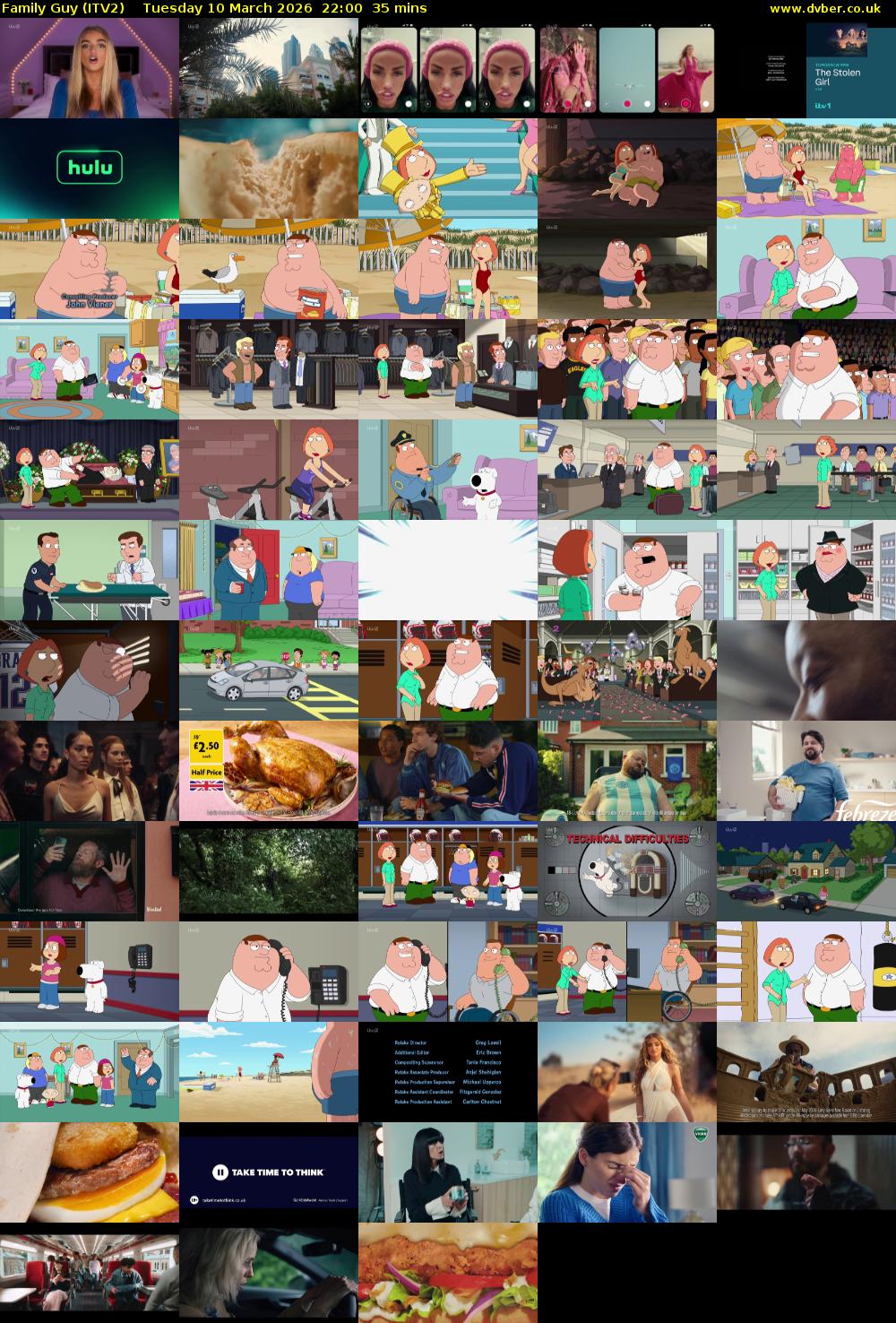 Family Guy (ITV2) Tuesday 10 March 2026 22:00 - 22:35