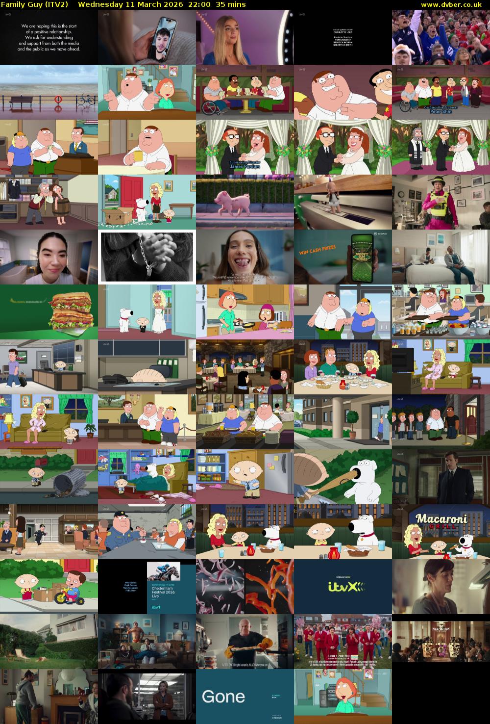 Family Guy (ITV2) Wednesday 11 March 2026 22:00 - 22:35