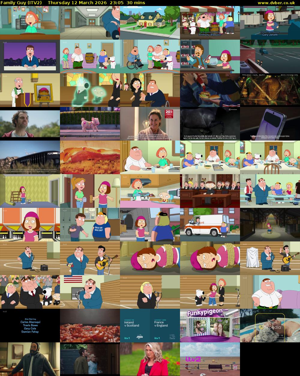 Family Guy (ITV2) Thursday 12 March 2026 23:05 - 23:35