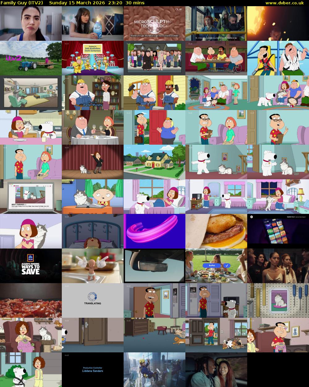Family Guy (ITV2) Sunday 15 March 2026 23:20 - 23:50