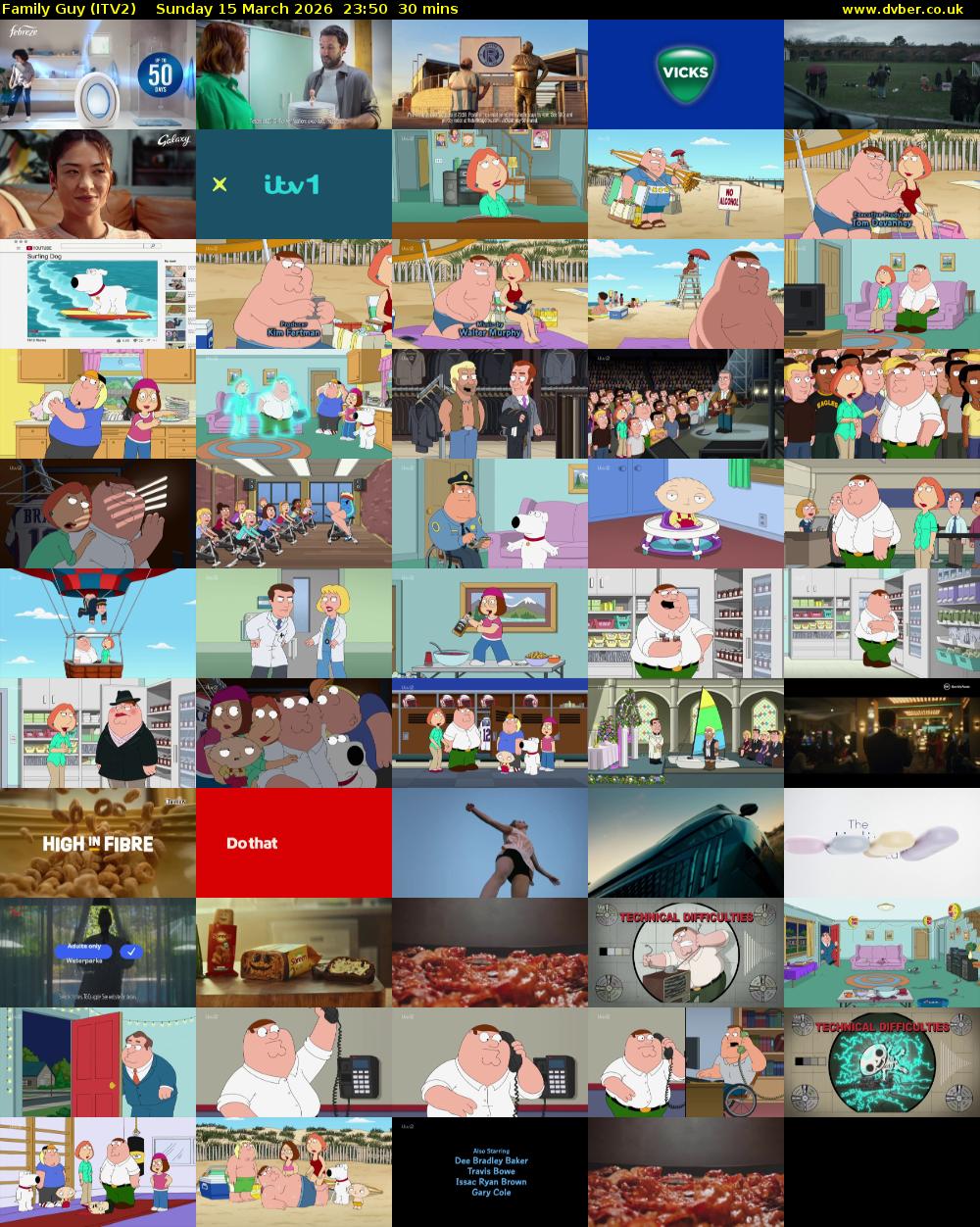 Family Guy (ITV2) Sunday 15 March 2026 23:50 - 00:20