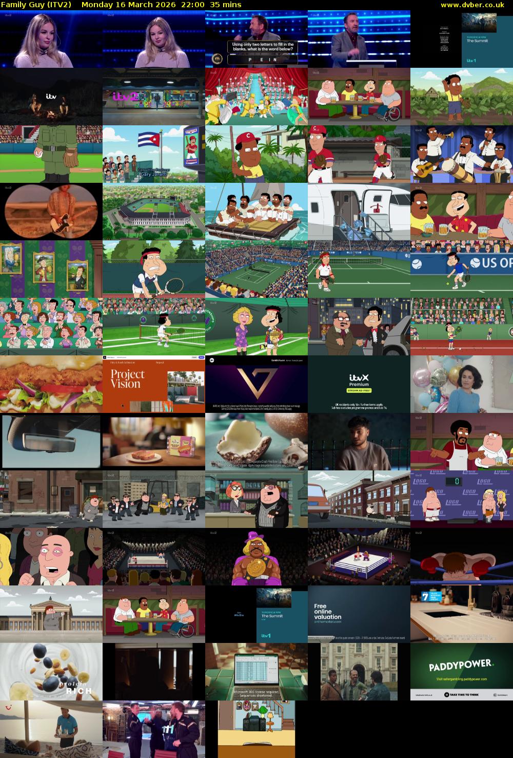 Family Guy (ITV2) Monday 16 March 2026 22:00 - 22:35