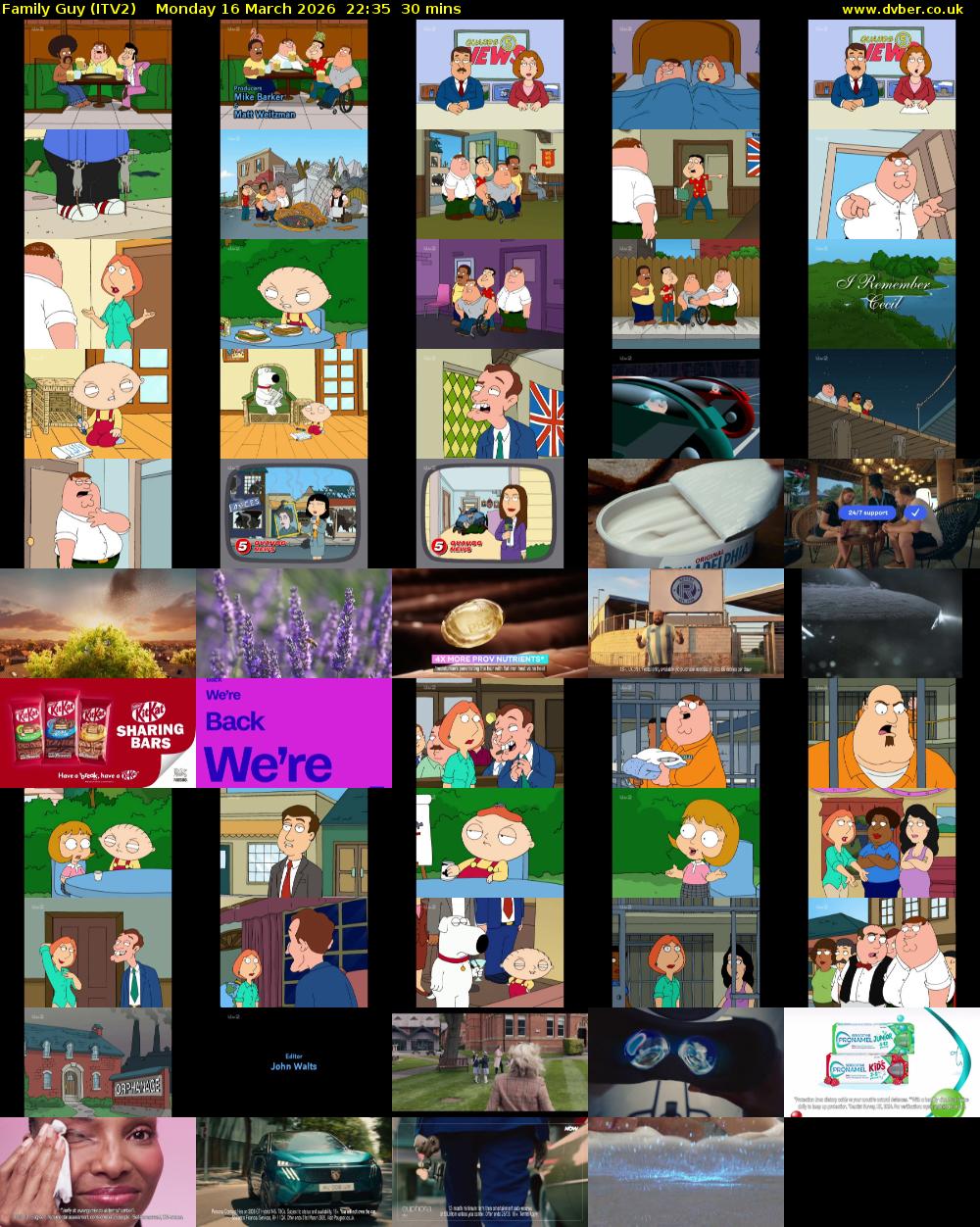 Family Guy (ITV2) Monday 16 March 2026 22:35 - 23:05