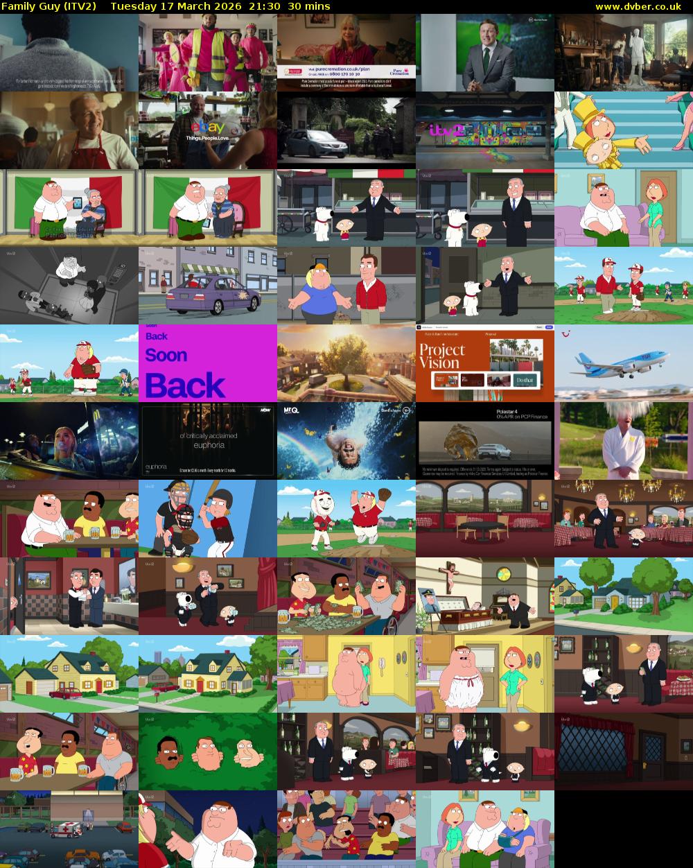 Family Guy (ITV2) Tuesday 17 March 2026 21:30 - 22:00