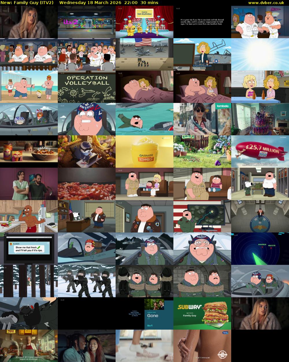 Family Guy (ITV2) Wednesday 18 March 2026 22:00 - 22:30