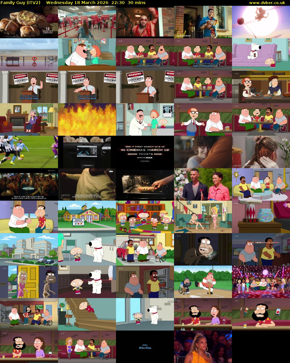 Family Guy (ITV2) Wednesday 18 March 2026 22:30 - 23:00