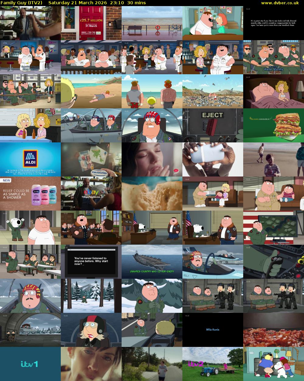 Family Guy (ITV2) Saturday 21 March 2026 23:10 - 23:40