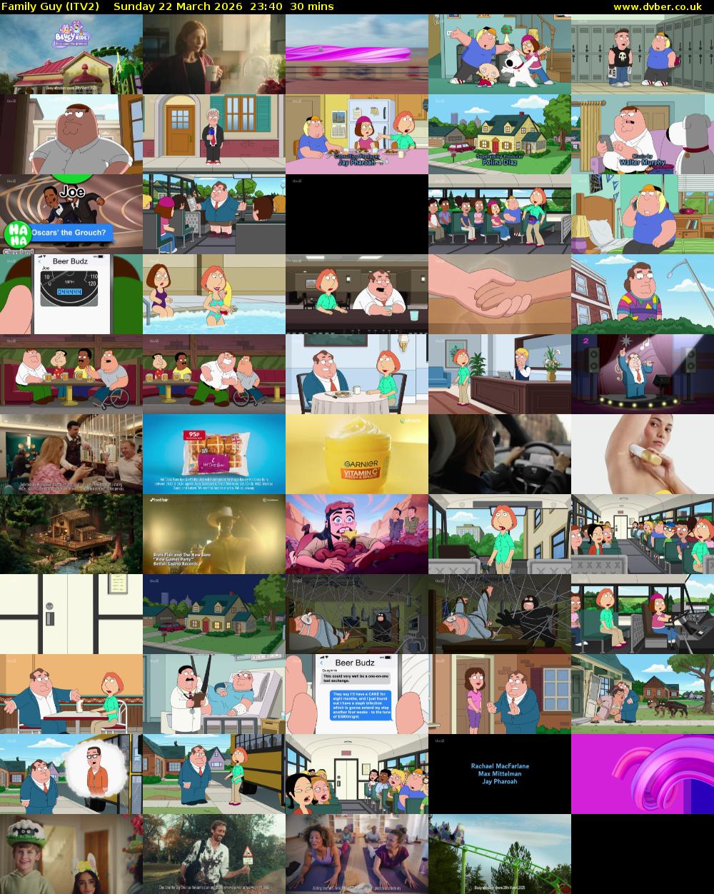 Family Guy (ITV2) Sunday 22 March 2026 23:40 - 00:10