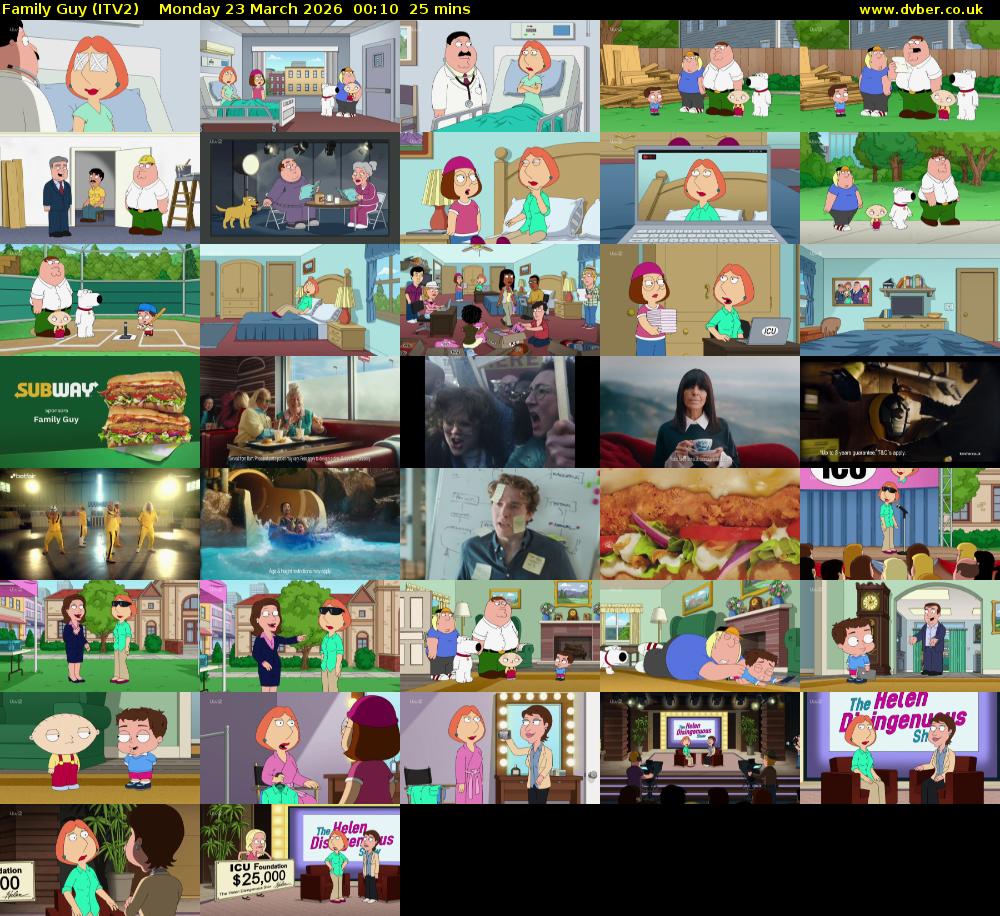 Family Guy (ITV2) Monday 23 March 2026 00:10 - 00:35