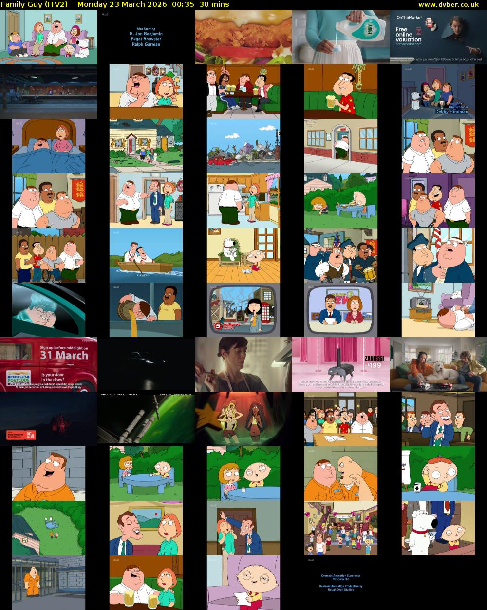 Family Guy (ITV2) Monday 23 March 2026 00:35 - 01:05