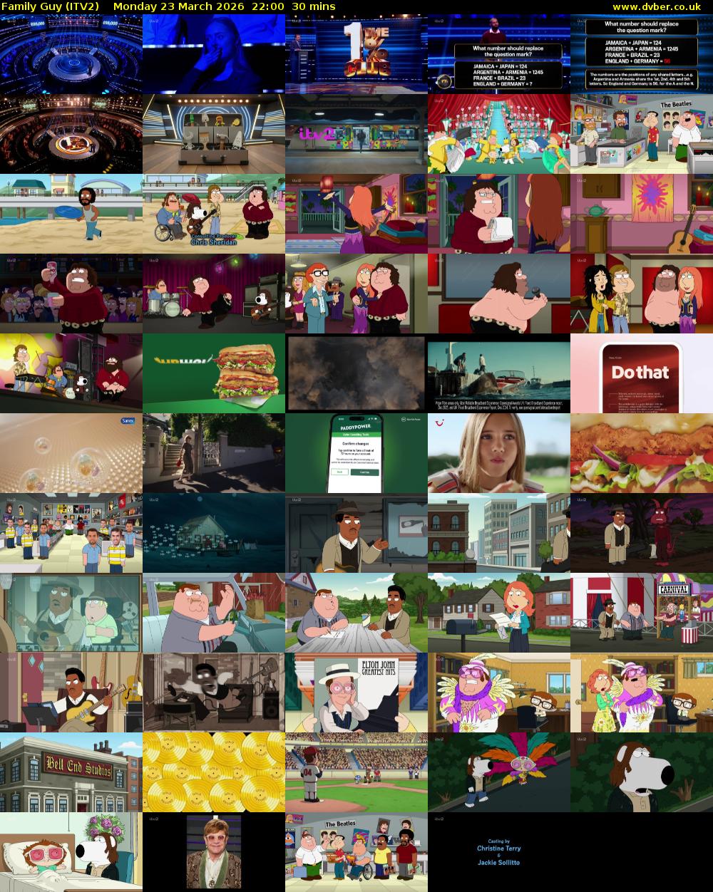 Family Guy (ITV2) Monday 23 March 2026 22:00 - 22:30