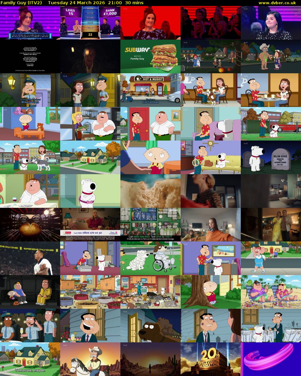 Family Guy (ITV2) Tuesday 24 March 2026 21:00 - 21:30