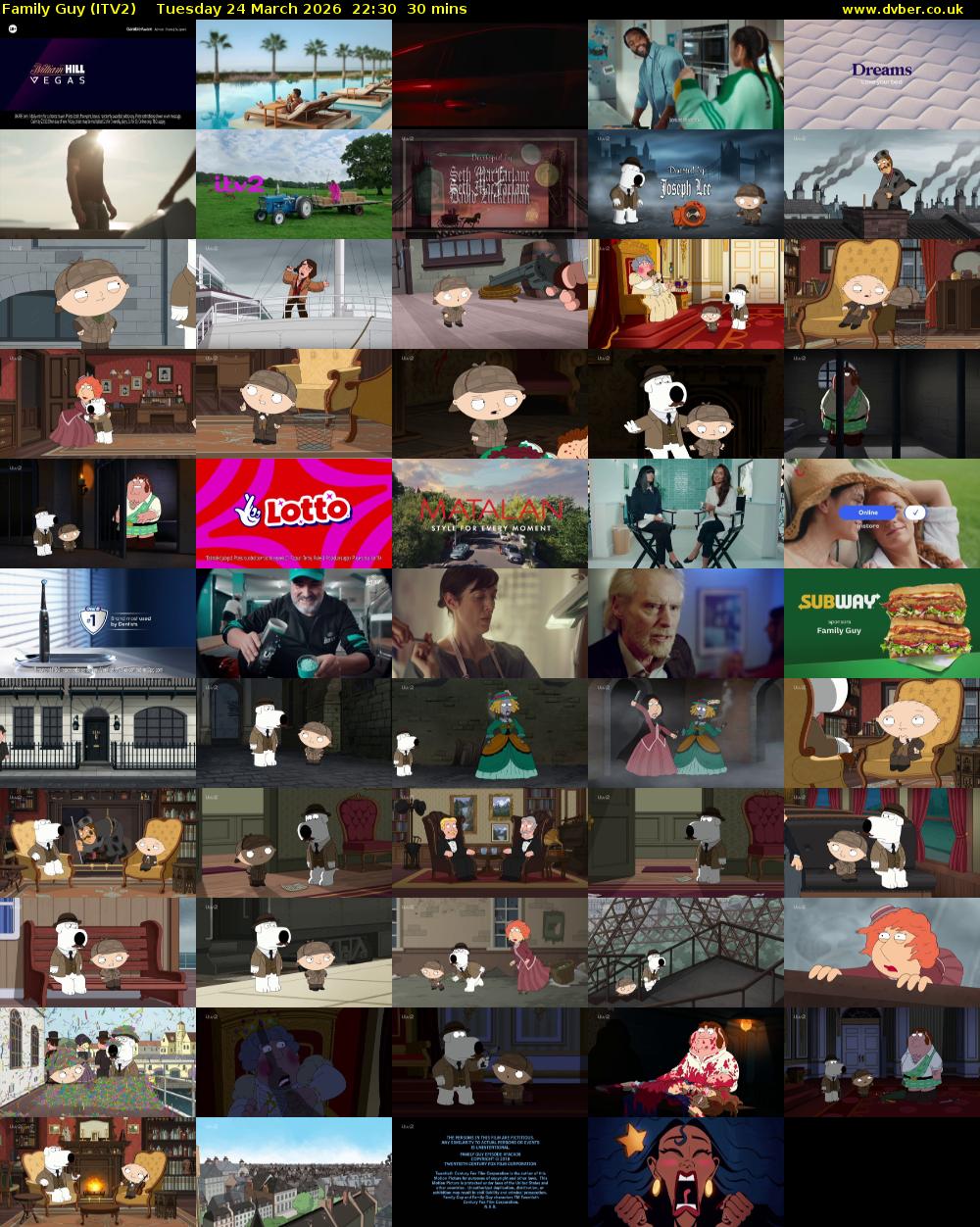 Family Guy (ITV2) Tuesday 24 March 2026 22:30 - 23:00