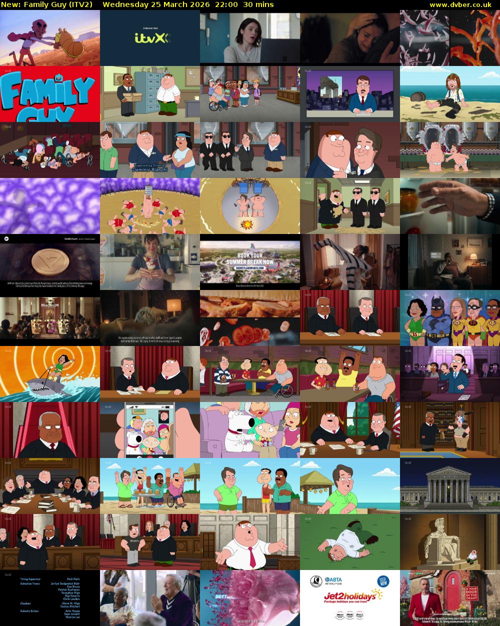 Family Guy (ITV2) Wednesday 25 March 2026 22:00 - 22:30