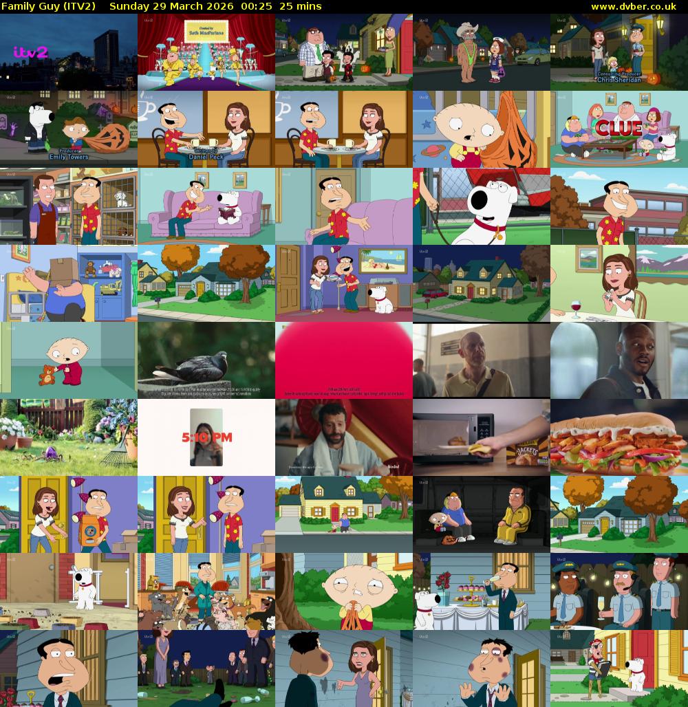Family Guy (ITV2) Sunday 29 March 2026 00:25 - 00:50