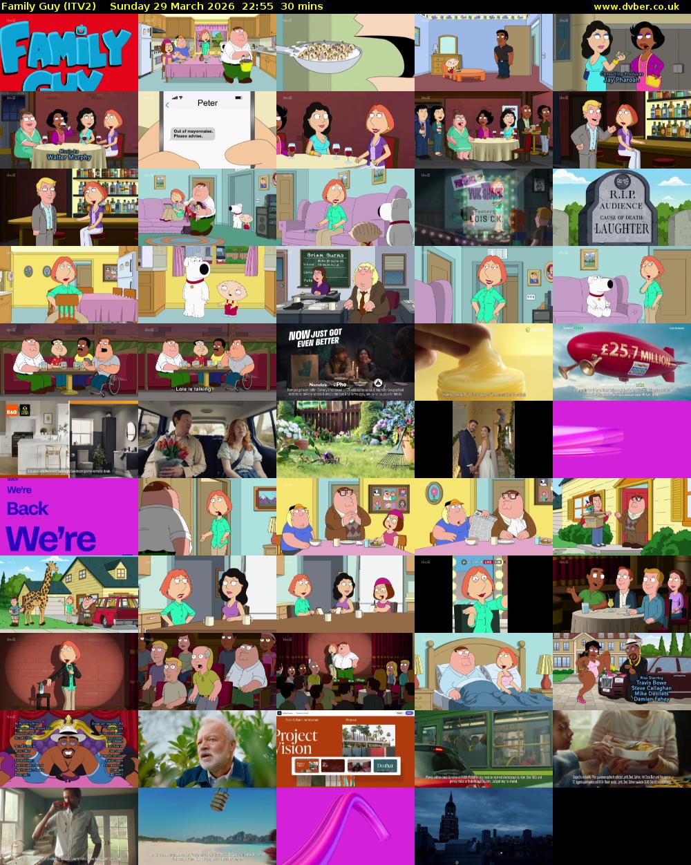 Family Guy (ITV2) Sunday 29 March 2026 22:55 - 23:25