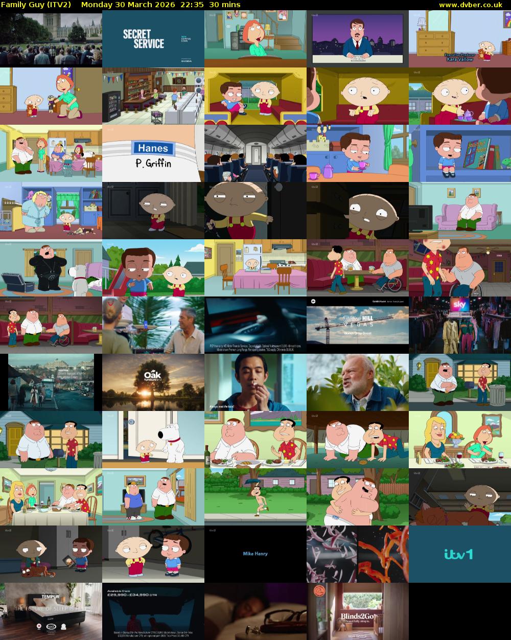 Family Guy (ITV2) Monday 30 March 2026 22:35 - 23:05