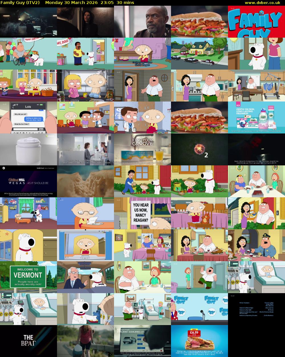 Family Guy (ITV2) Monday 30 March 2026 23:05 - 23:35