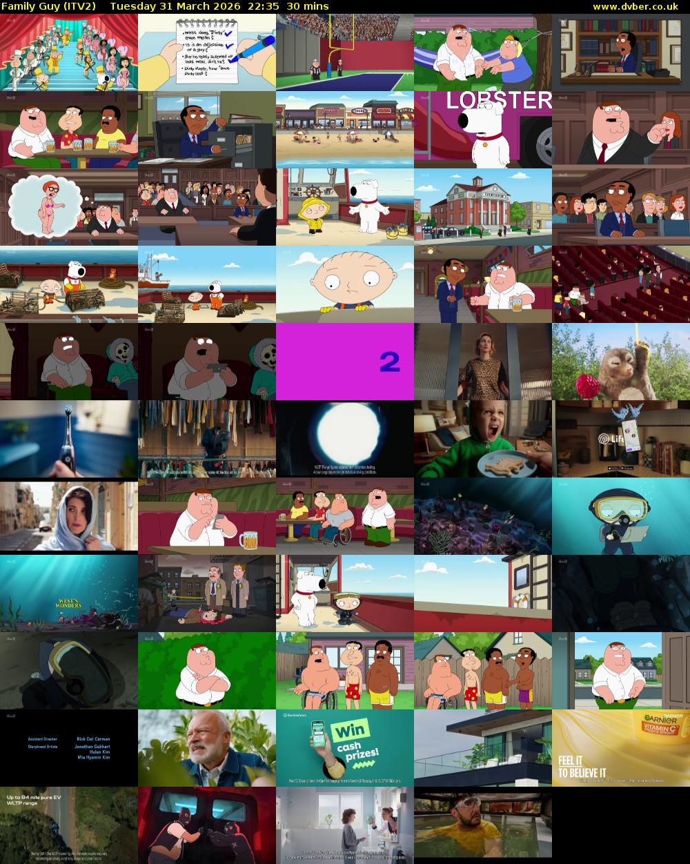 Family Guy (ITV2) Tuesday 31 March 2026 22:35 - 23:05