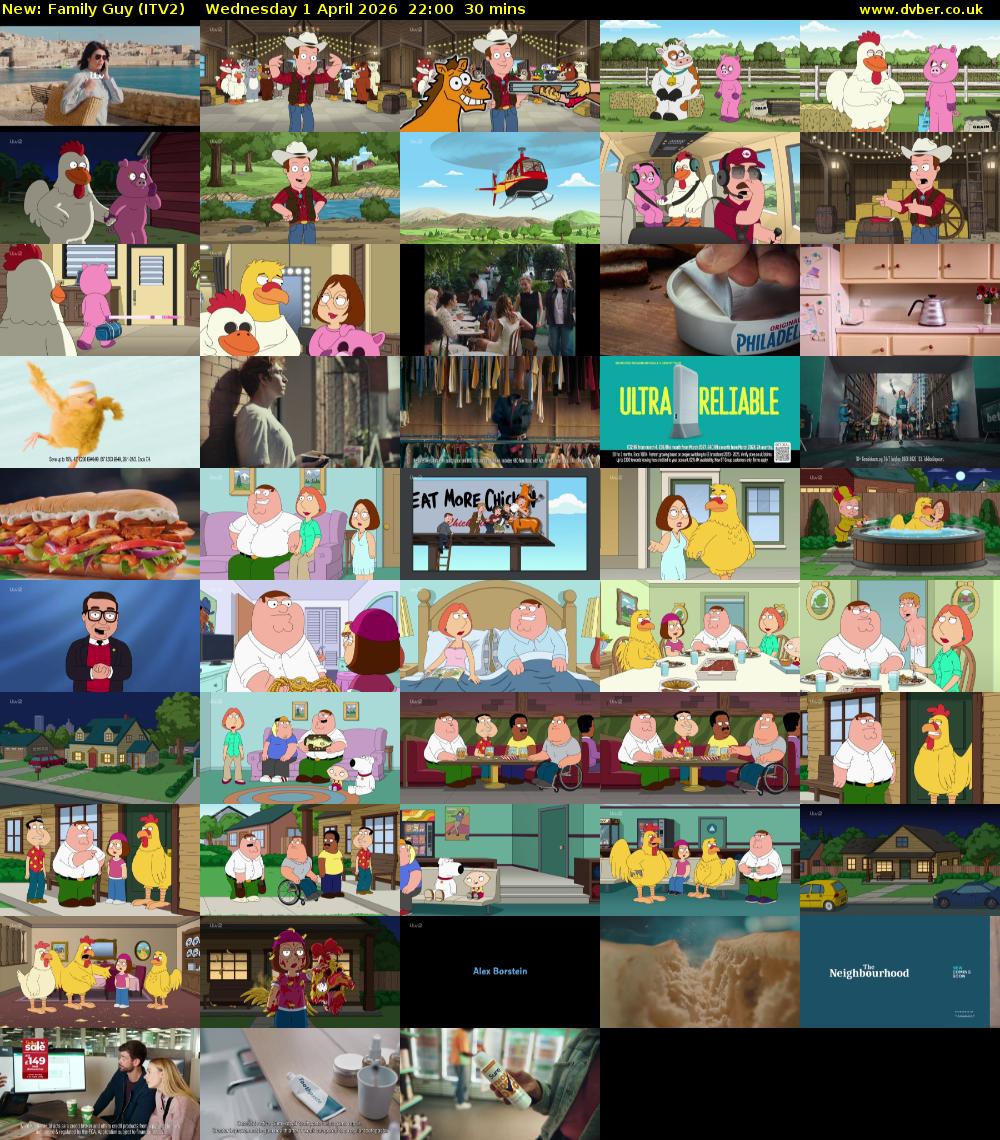 Family Guy (ITV2) Wednesday 1 April 2026 22:00 - 22:30