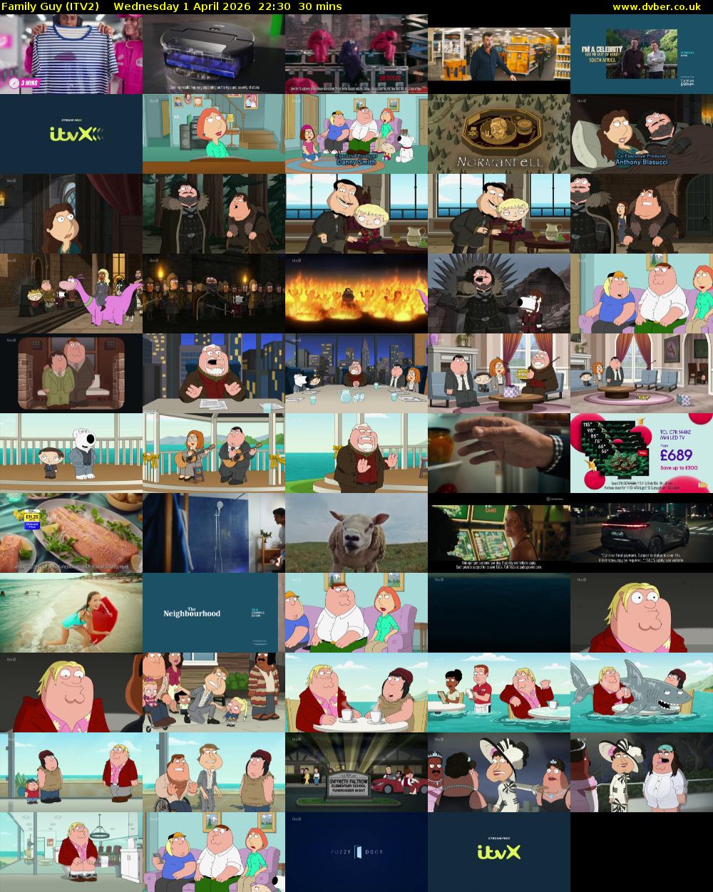 Family Guy (ITV2) Wednesday 1 April 2026 22:30 - 23:00