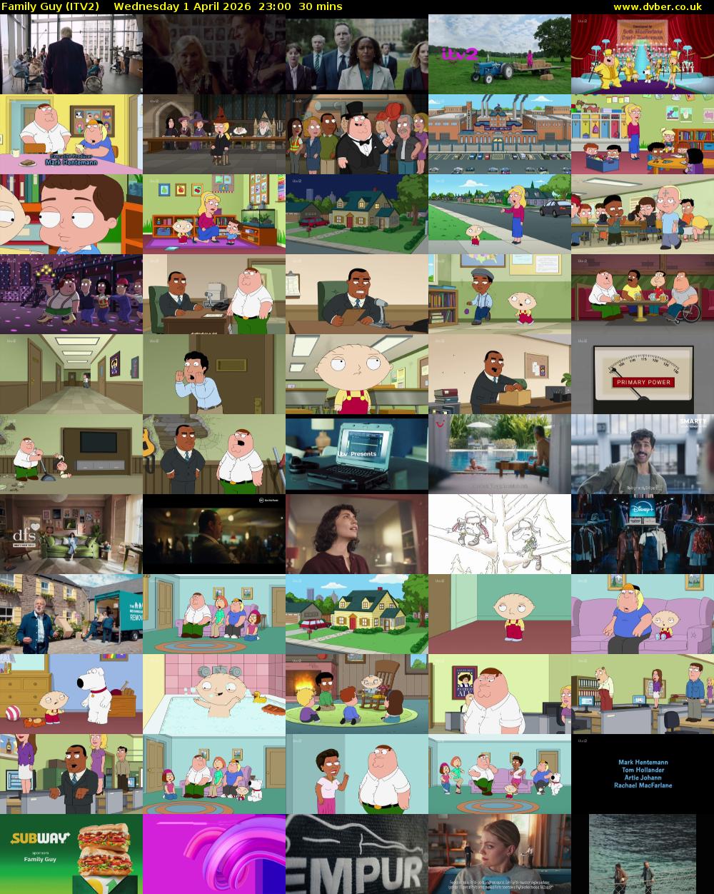 Family Guy (ITV2) Wednesday 1 April 2026 23:00 - 23:30