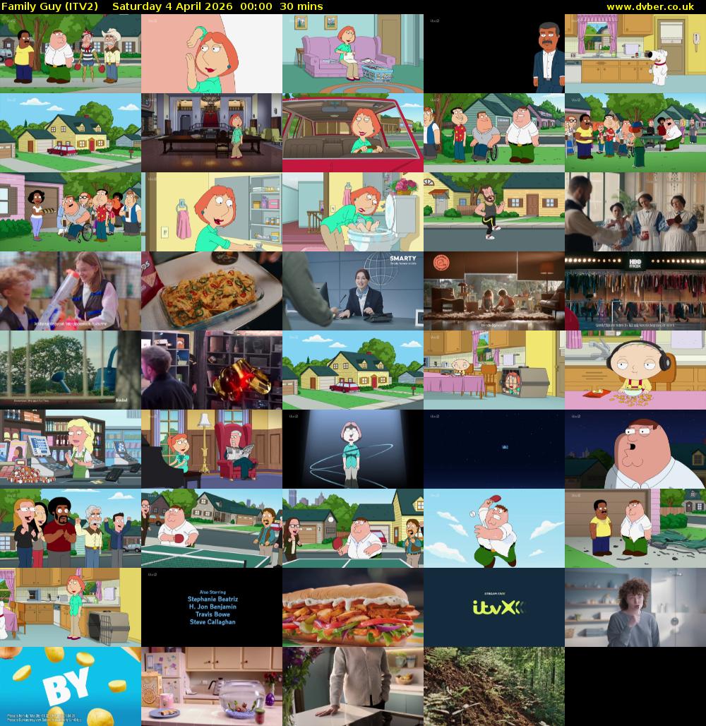 Family Guy (ITV2) Saturday 4 April 2026 00:00 - 00:30