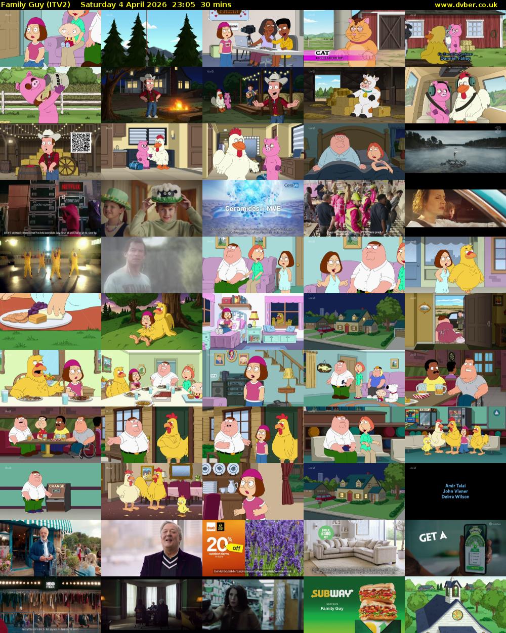 Family Guy (ITV2) Saturday 4 April 2026 23:05 - 23:35