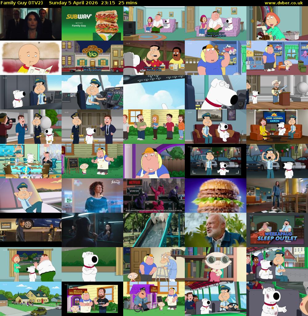 Family Guy (ITV2) Sunday 5 April 2026 23:15 - 23:40