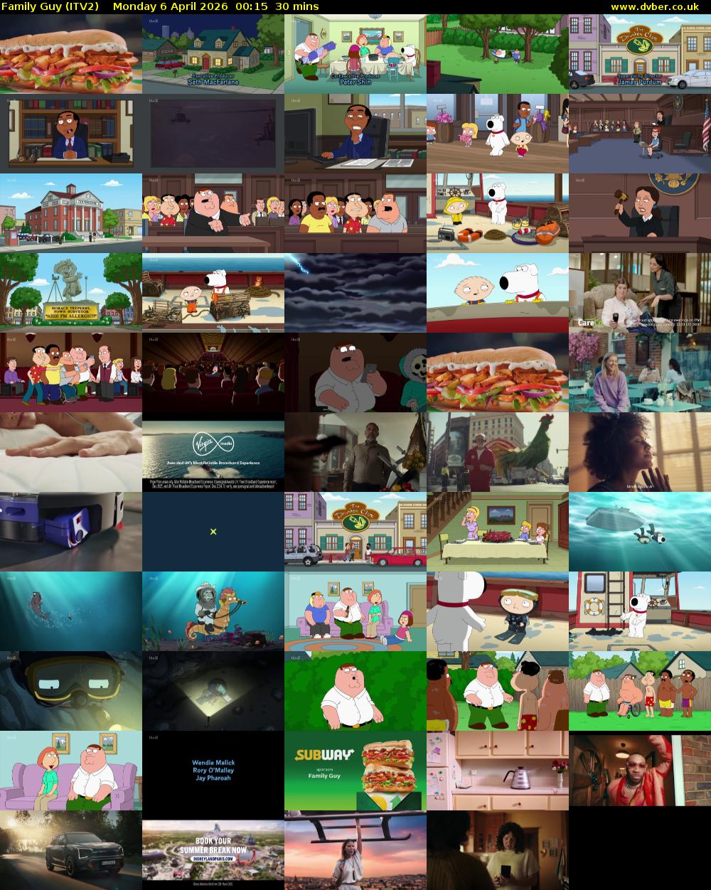Family Guy (ITV2) Monday 6 April 2026 00:15 - 00:45