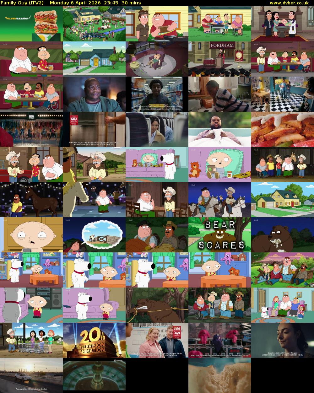 Family Guy (ITV2) Monday 6 April 2026 23:45 - 00:15