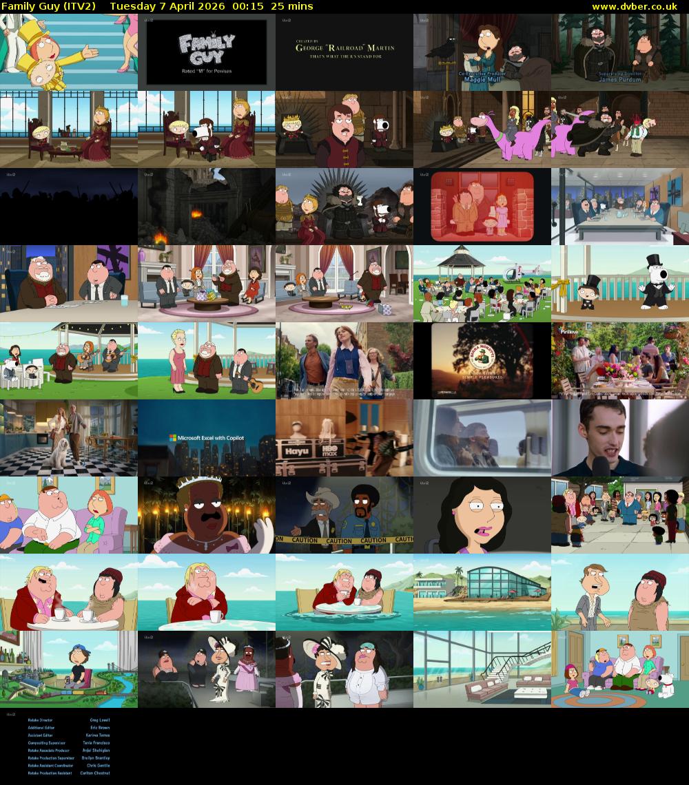 Family Guy (ITV2) Tuesday 7 April 2026 00:15 - 00:40