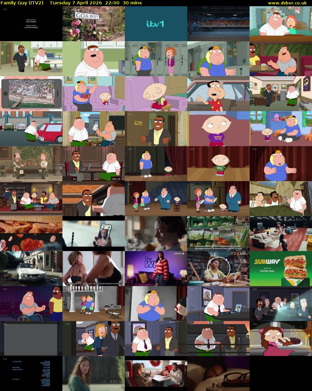 Family Guy (ITV2) Tuesday 7 April 2026 22:00 - 22:30