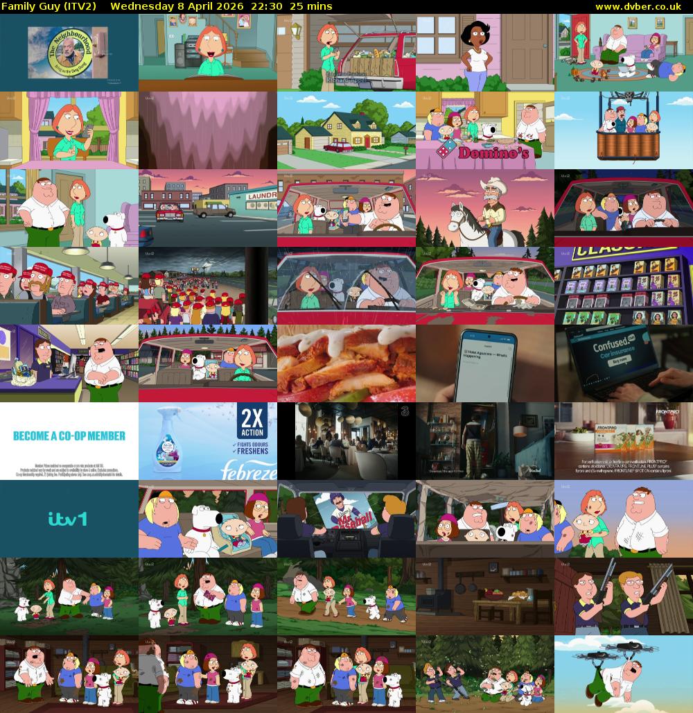 Family Guy (ITV2) Wednesday 8 April 2026 22:30 - 22:55