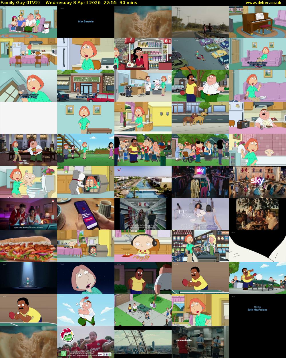Family Guy (ITV2) Wednesday 8 April 2026 22:55 - 23:25