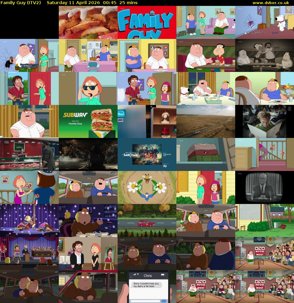 Family Guy (ITV2) Saturday 11 April 2026 00:45 - 01:10