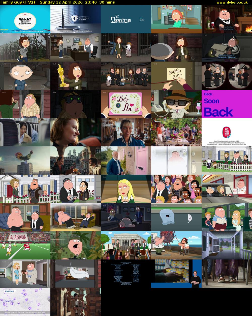 Family Guy (ITV2) Sunday 12 April 2026 23:40 - 00:10