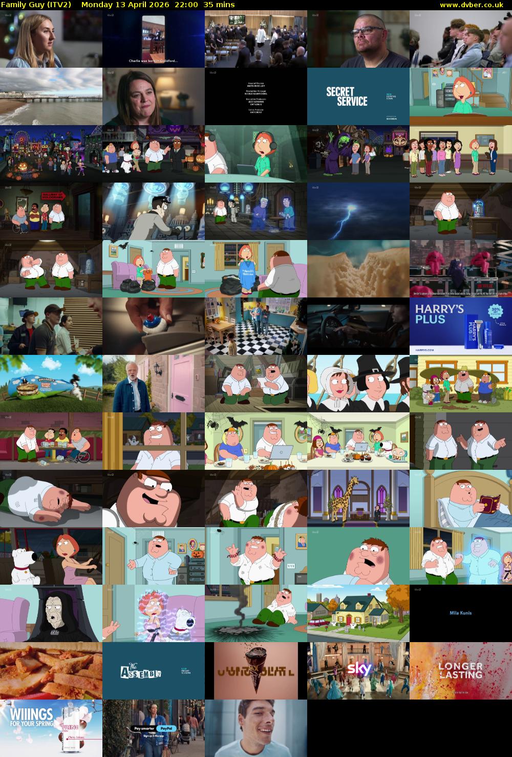 Family Guy (ITV2) Monday 13 April 2026 22:00 - 22:35