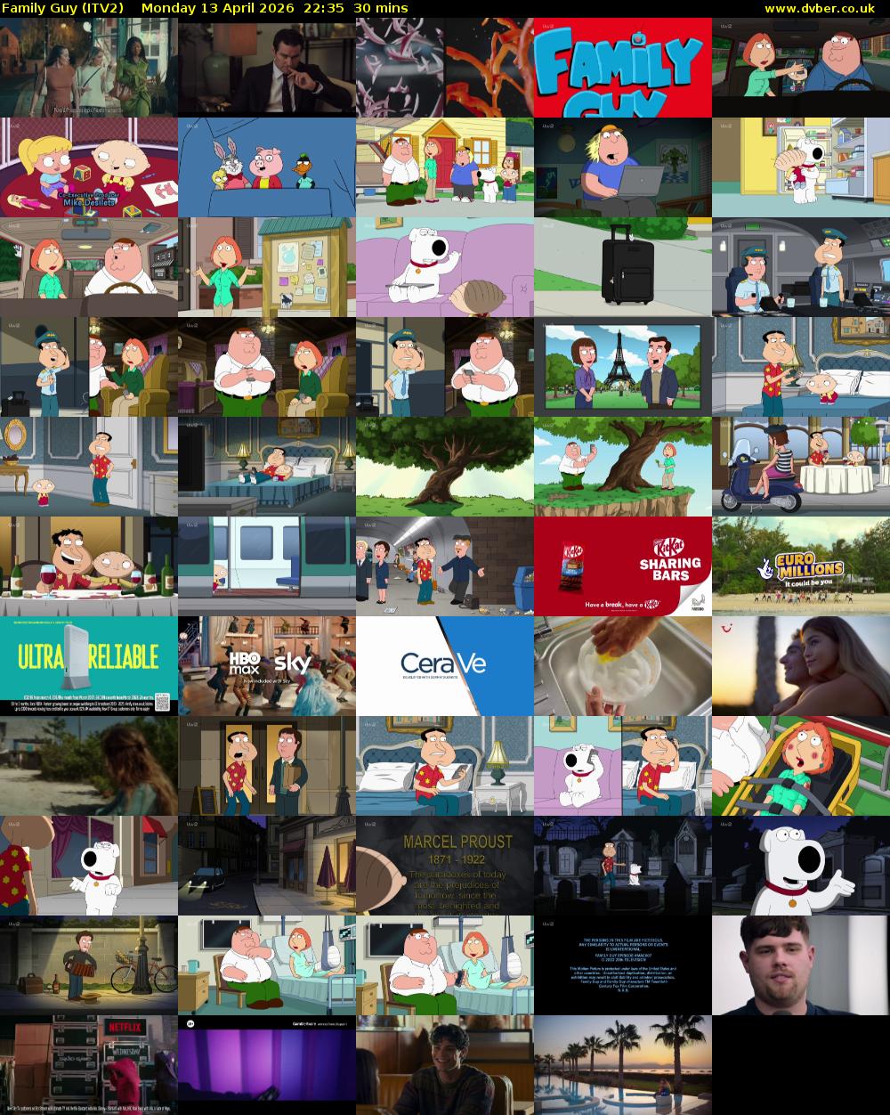 Family Guy (ITV2) Monday 13 April 2026 22:35 - 23:05