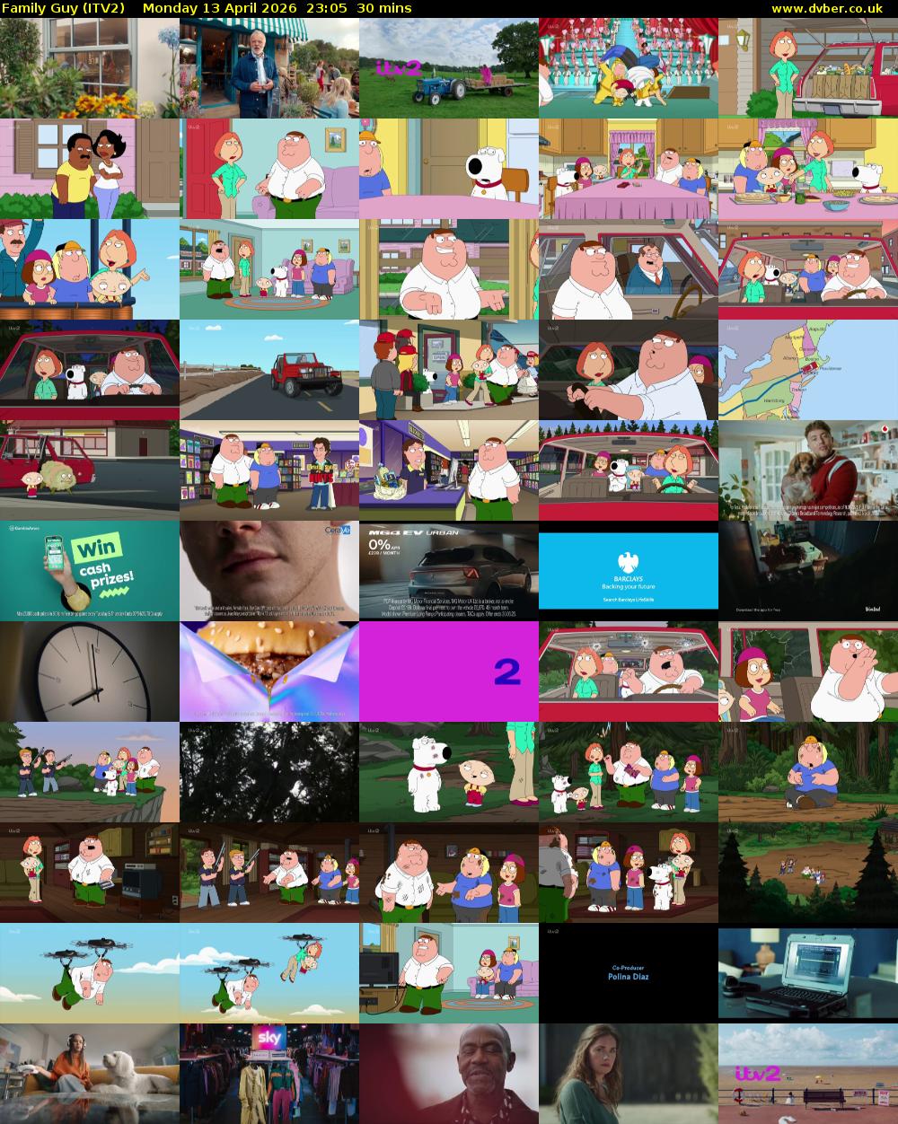 Family Guy (ITV2) Monday 13 April 2026 23:05 - 23:35