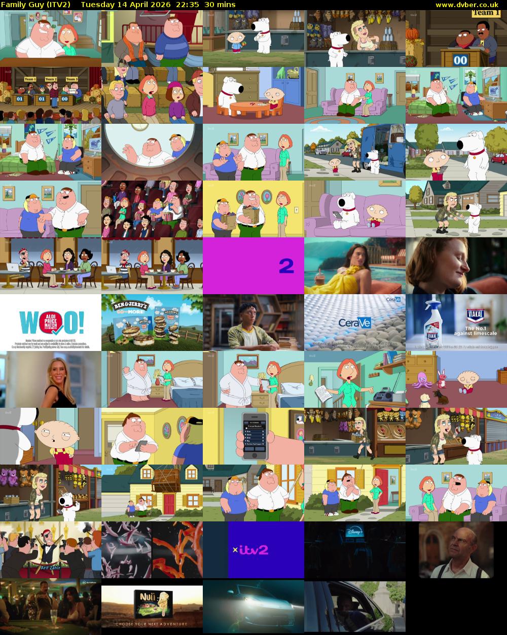 Family Guy (ITV2) Tuesday 14 April 2026 22:35 - 23:05