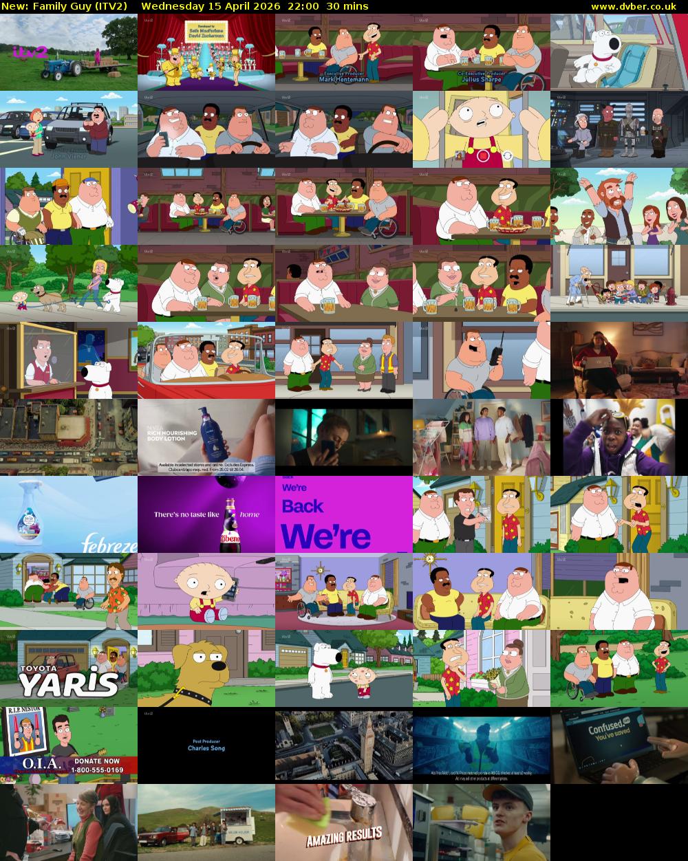 Family Guy (ITV2) Wednesday 15 April 2026 22:00 - 22:30