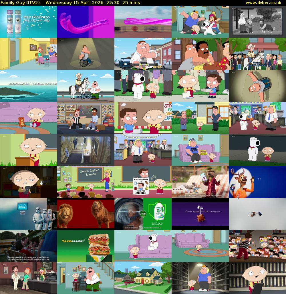 Family Guy (ITV2) Wednesday 15 April 2026 22:30 - 22:55