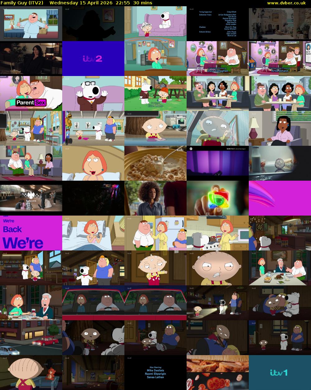 Family Guy (ITV2) Wednesday 15 April 2026 22:55 - 23:25