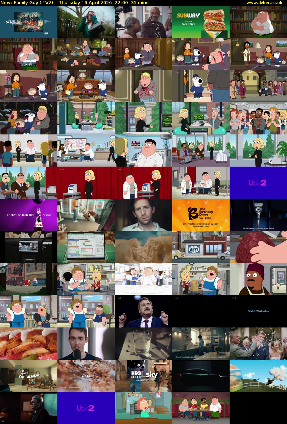 Family Guy (ITV2) Thursday 16 April 2026 22:00 - 22:35