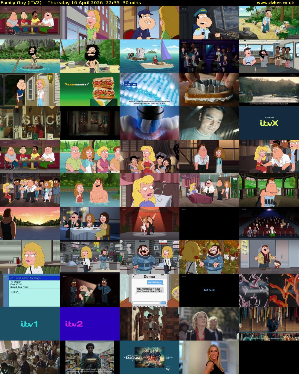 Family Guy (ITV2) Thursday 16 April 2026 22:35 - 23:05
