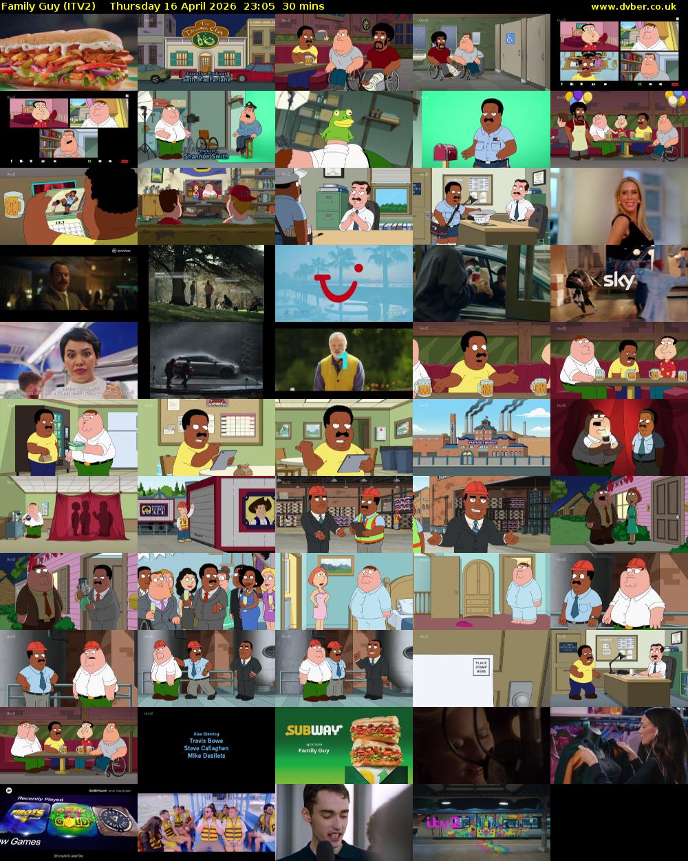 Family Guy (ITV2) Thursday 16 April 2026 23:05 - 23:35