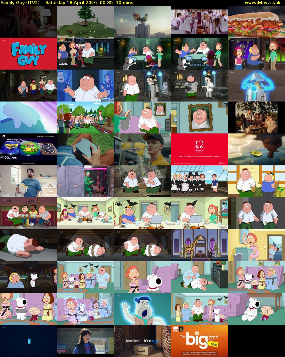 Family Guy (ITV2) Saturday 18 April 2026 00:35 - 01:05