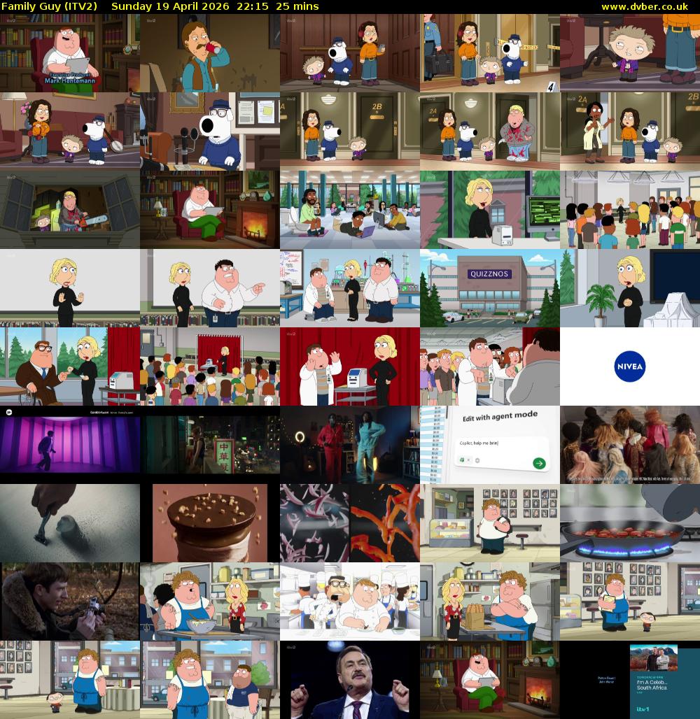 Family Guy (ITV2) Sunday 19 April 2026 22:15 - 22:40