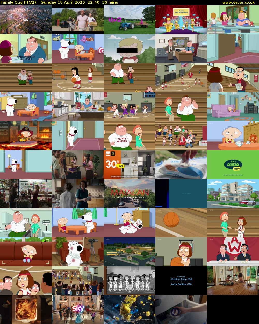 Family Guy (ITV2) Sunday 19 April 2026 22:40 - 23:10